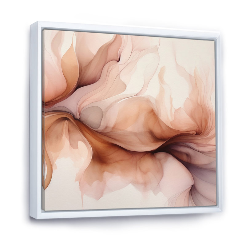 «Distant Clouds Abricot Crush Infusion Watercolor I - Abstract Shape», reproduction sur toile, Cadre flottant blanc