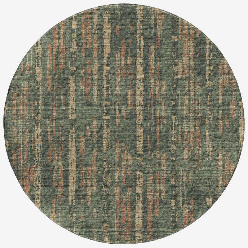 Tapis abstrait vert tissé à la machine, Rond 8 pi