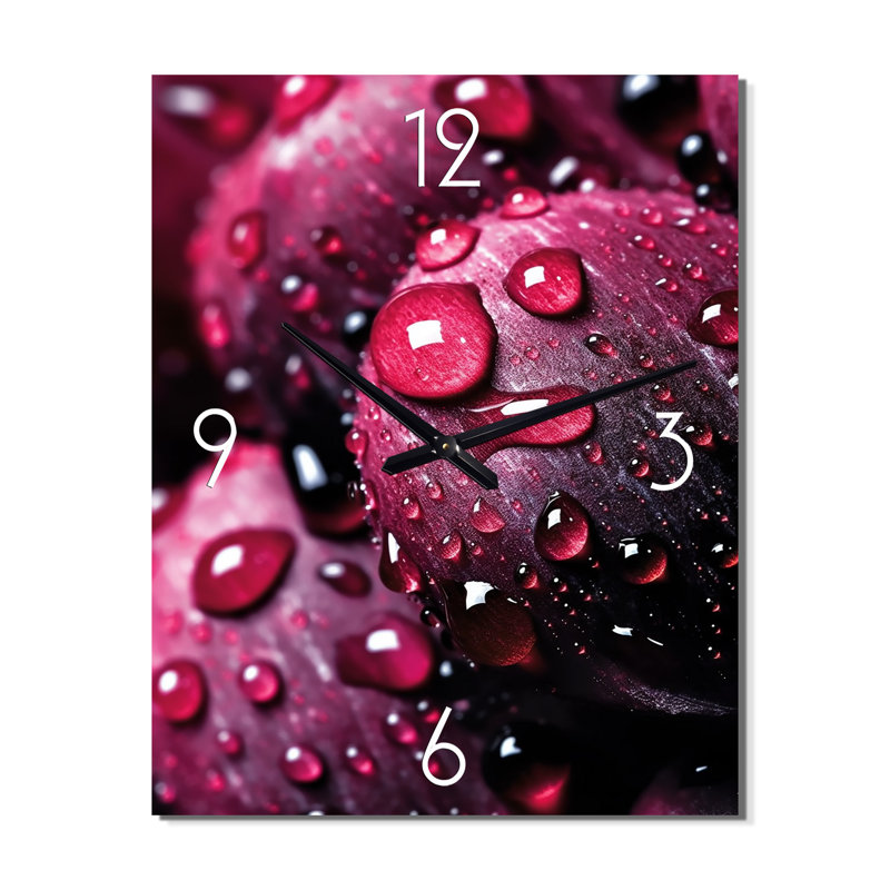 Rose rouge avec gouttes de pluie - horloge murale moderne, Médium