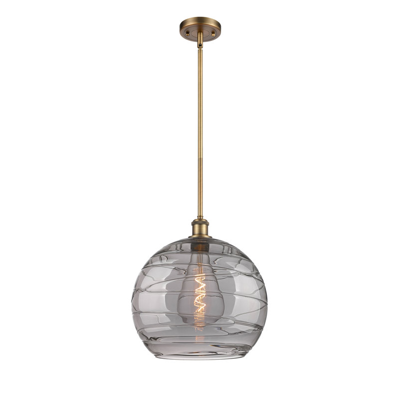 Luminaire suspendu sphérique 1 lumière Cindi, Non, Laiton brossé, Gris fumée clair