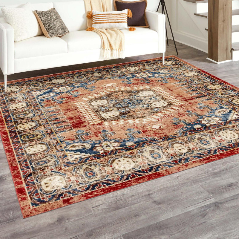 Vern Oriental Terracotta Area Rug, Terracotta, Square 6'1"