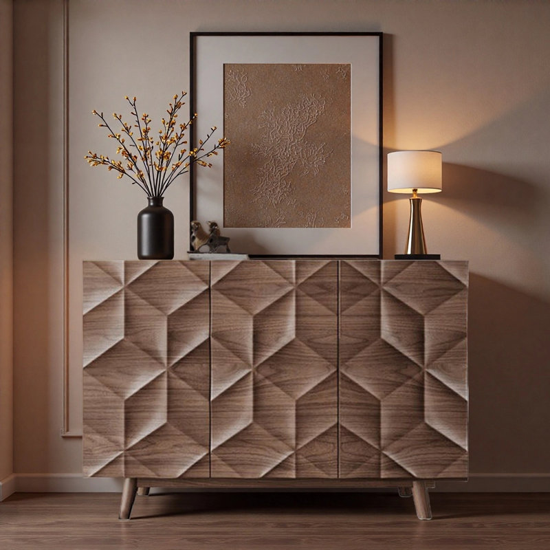 Retro And Simple Carved Sideboard, 35.43" H x 47.24" W x 15.75" D