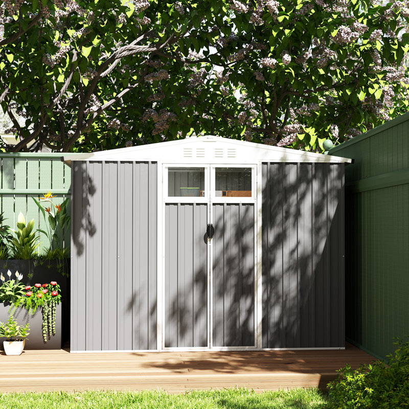 Outsunny 8 x 4 ft Metal Garden Shed Waterproof Galvanised Steel, Light Grey