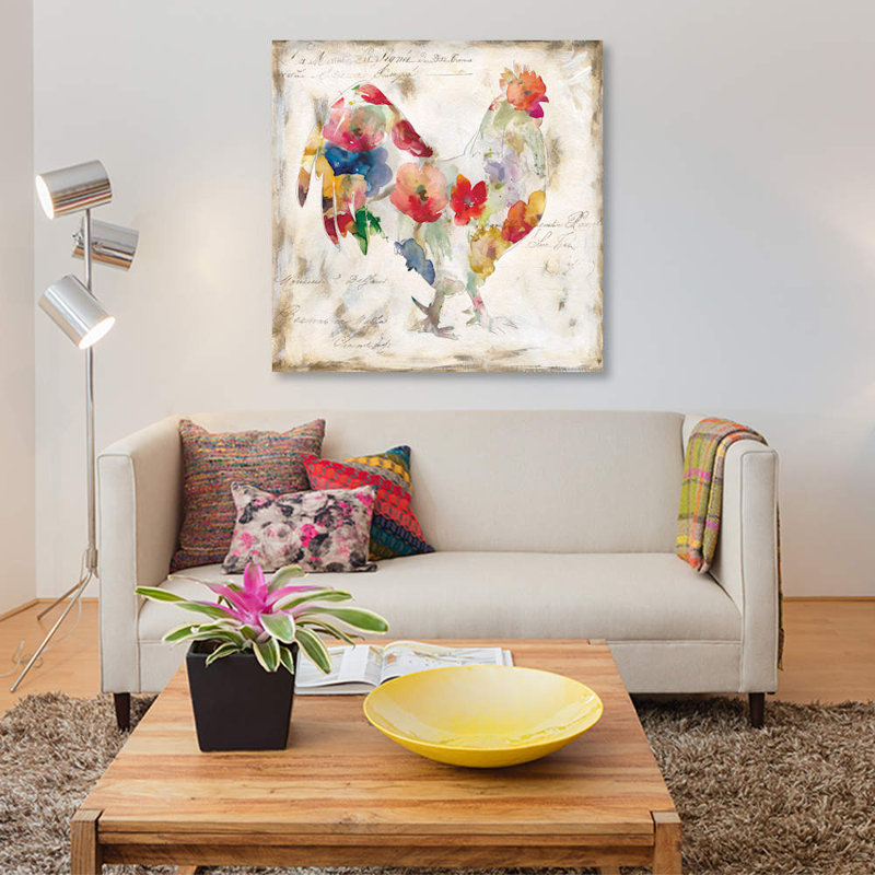 Reproduction d’art sur toile coq, H 18 po x l 18 po x P 1,5 po, Toile tendue, Pas de tapis
