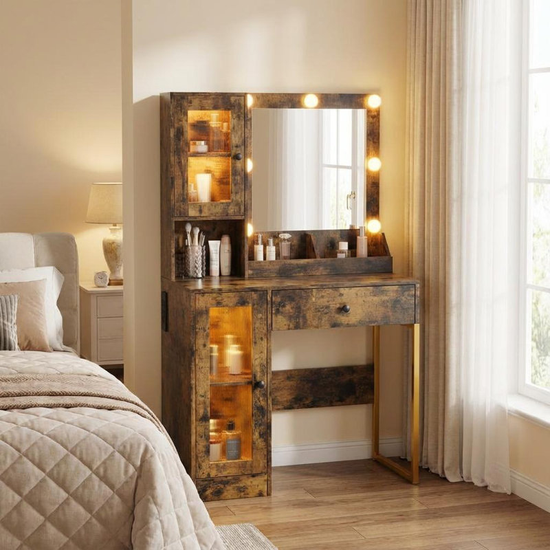 Dressing Table with Mirror, Brown