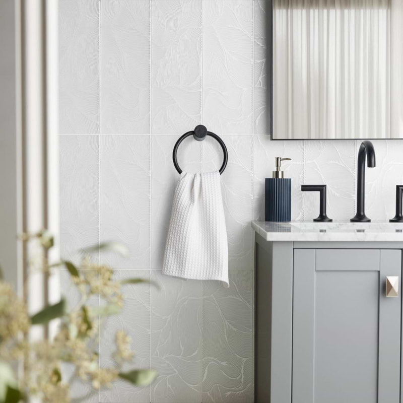 Sonya Waves 6x16 Frosted Glass Tile, Pearl White