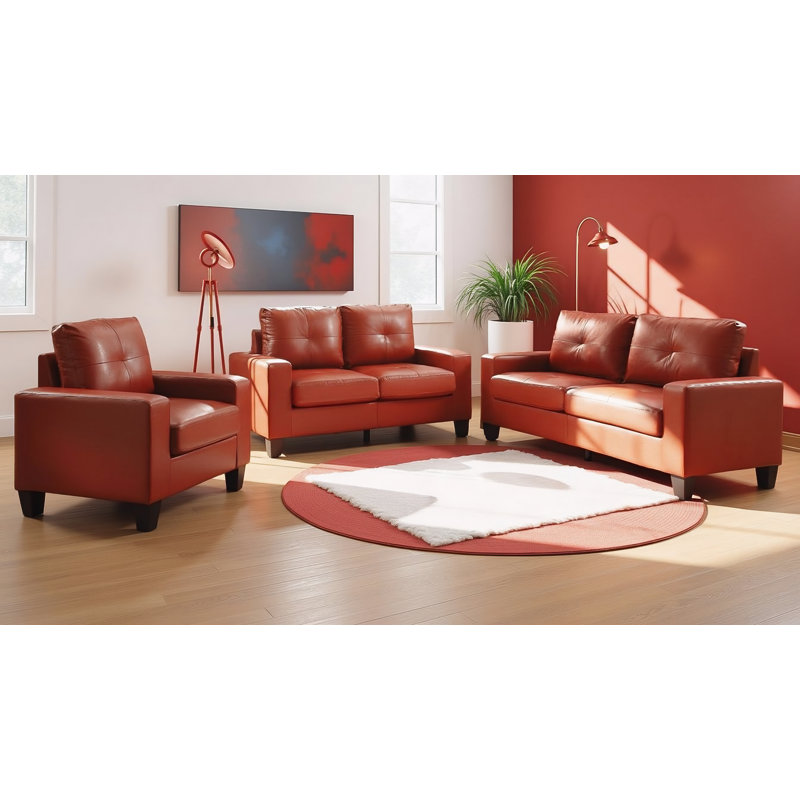 Ensemble de salon en similicuir 3 pièces Vadell, Rouge