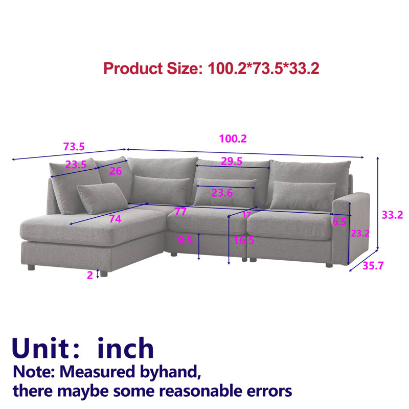 Canapé modulaire de 100,22 po faisant face à la gauche avec méridienne, Polyester gris