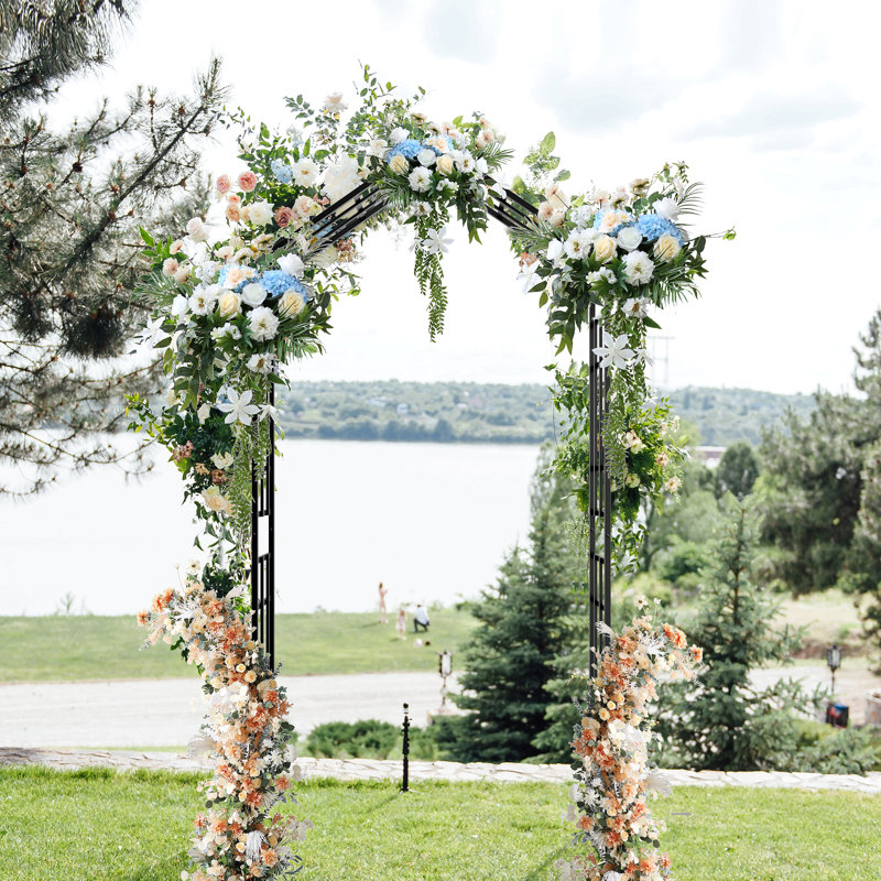Metal Garden Arch With Adjustable Width Climbing Plants Support Rose Arch Outdoor Black, 77.56" H x 78.15" W x 16.93" D