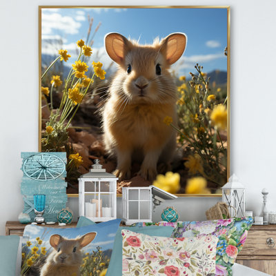 «Curious Rabbit In Sunny Yellow Flower Field», reproduction sur toile