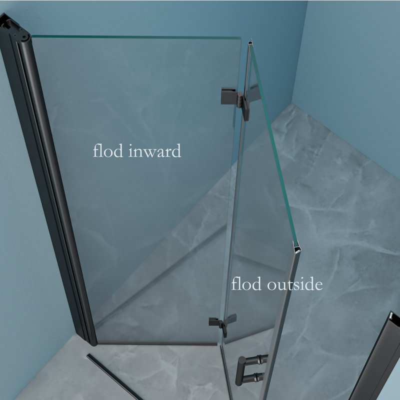 Shower Door 34'' - W x 72'' H Door Frameless Shower Door with, Matte Black