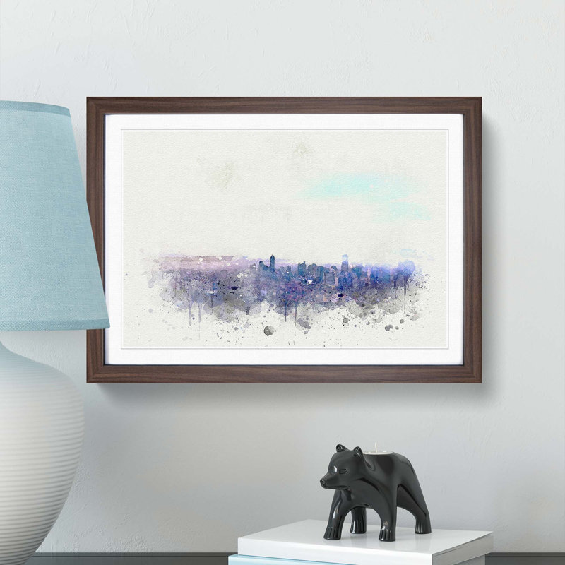 Manila Skyline in the Philippines in Abstract - Framed Print, 40cm H x 60cm W x 2cm D, Walnut