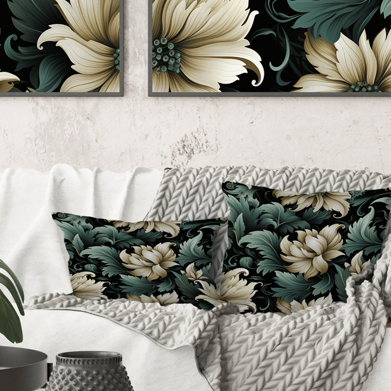 Motif floral vert et beige