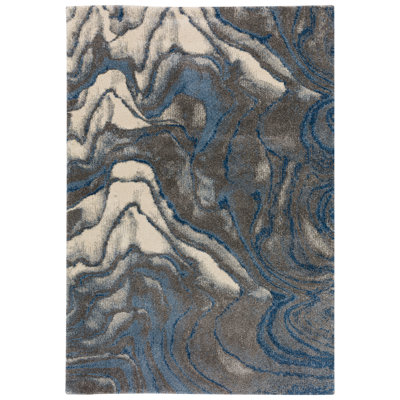 Tapis bleu / gris / beige Manette