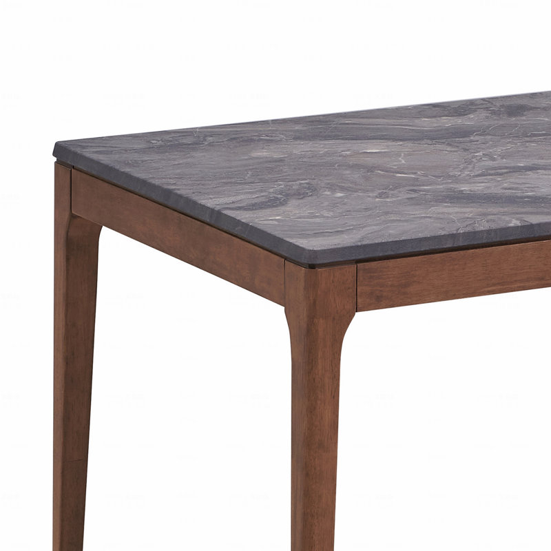 Table de salle à manger avec plateau en pierre d'ingénierie et finition noyer