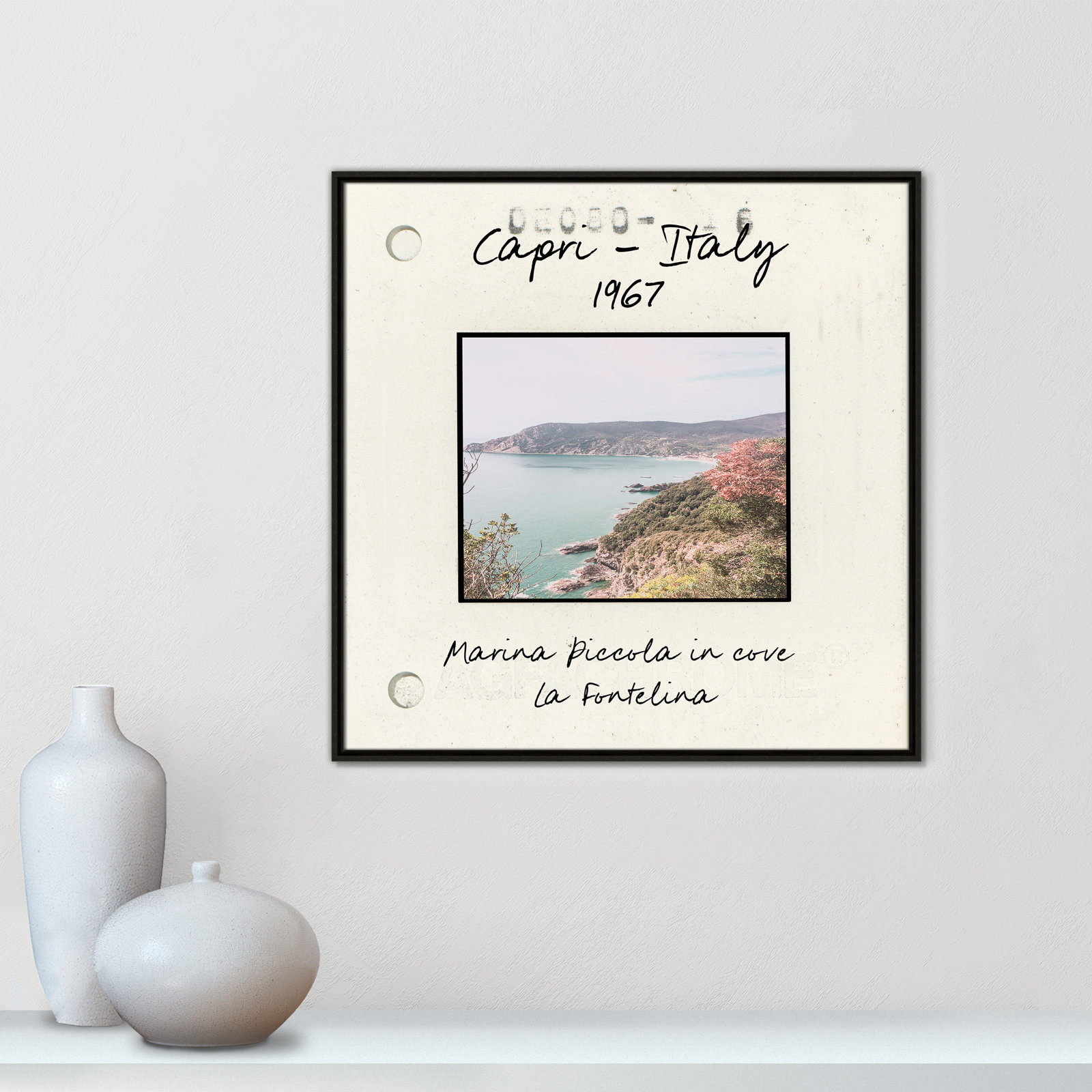 Travel Slide Collection "Capri, Italy - Marina Piccola" Print, Espresso Floater Framed Canvas, 31.5" H x 31.5" W x 2" D