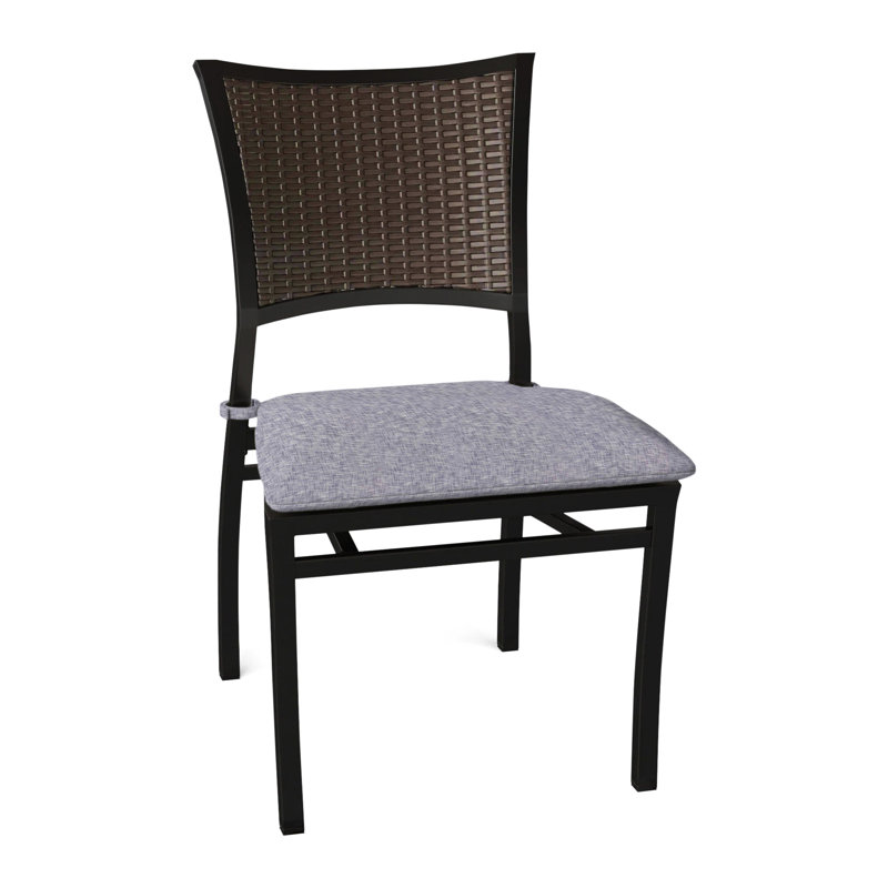 Aire Patio Dining Side Chair with Cushions, No Welt, Linen Navy
