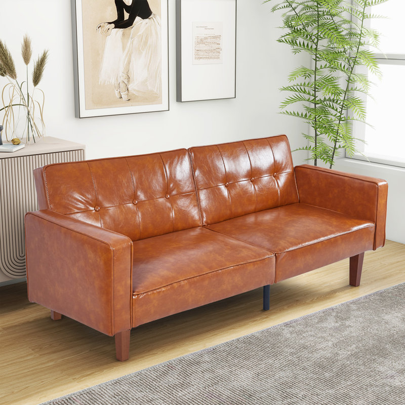 Futon canapé-lit, futon convertible en tissu, causeuse, canapé-lit pour salon, appartement, bureau, Similicuir brun
