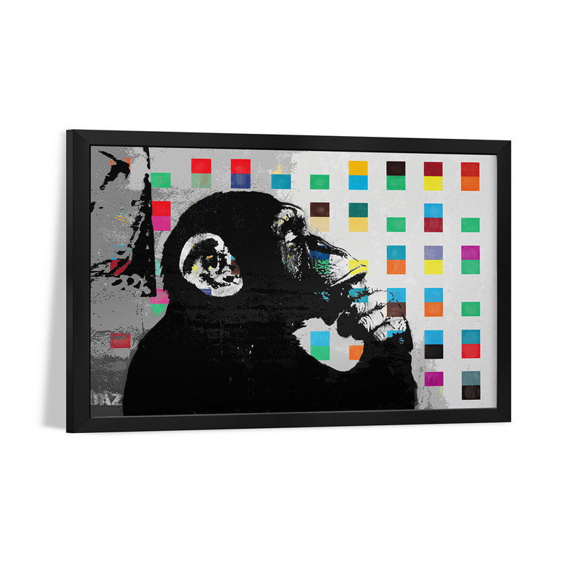 «The Thinker Monkey Dots Gros plan», affiche encadrée de qualité supérieure par l'inconnu, H 16 po x l 24 po