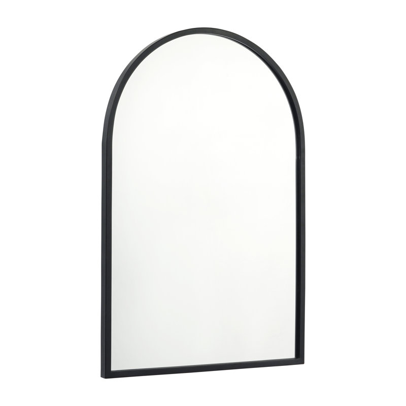 Mila Wall Mount Arched Mirror with Slim Metal Frame, 30" x 20", Black