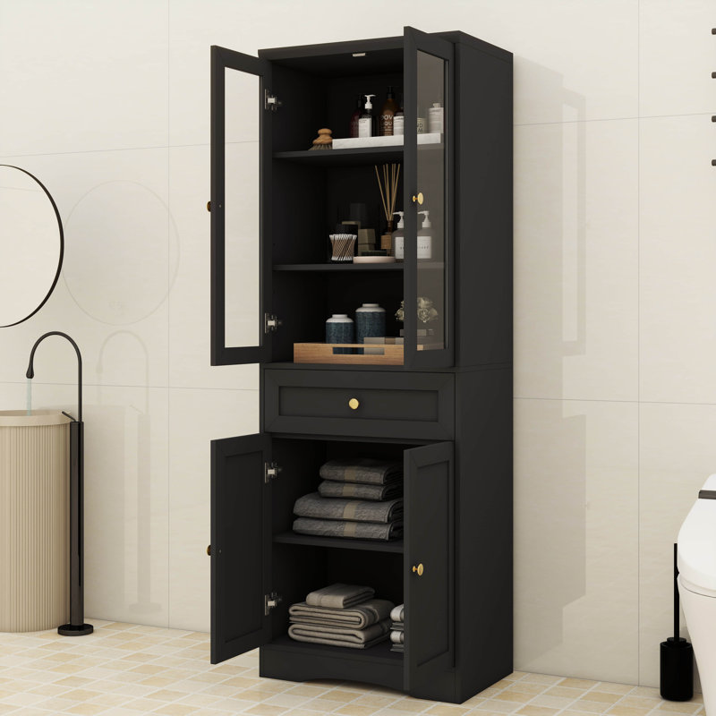 Grande armoire de rangement autoportante avec portes en verre