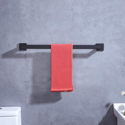 24 Inch Bath Towel Bar For Bathroom Wall Mounted, Matte Black Towel Hanger Square Towel Rack Stainless Steel Shower Towel Rail Towel Rod Kitchen Lavatory Hand Towel Holder