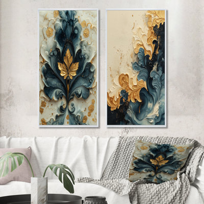 Abstrait floral bleu majestueux «I» - ensemble d'art mural floral abstrait 2 pièces