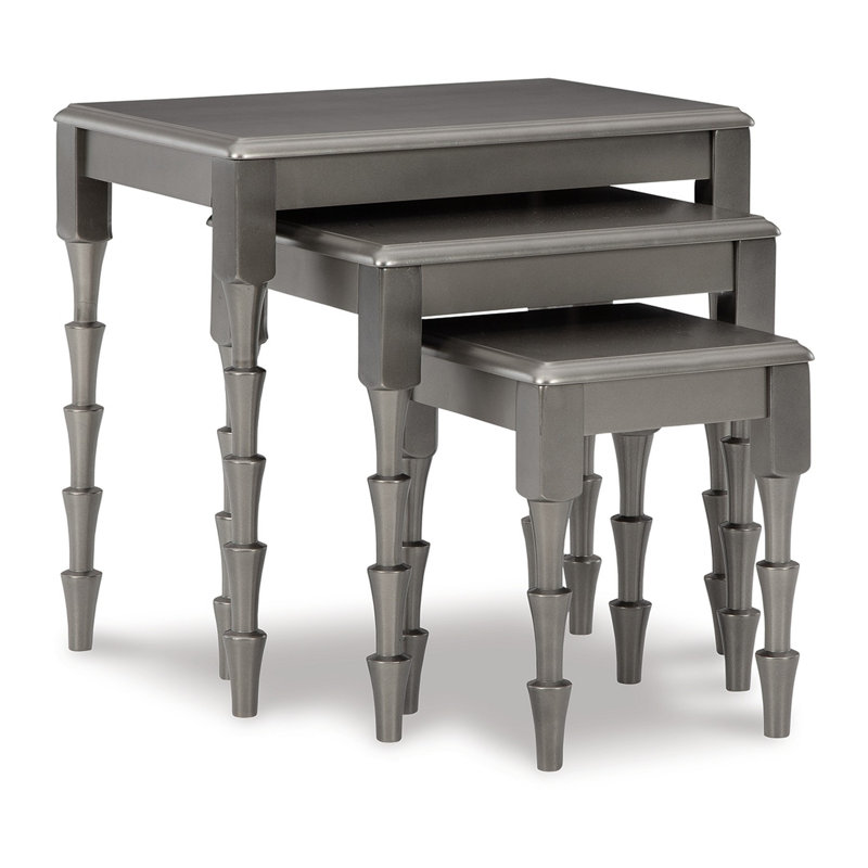 Metallic Gray Wood and Metal Nesting Side Tables Set