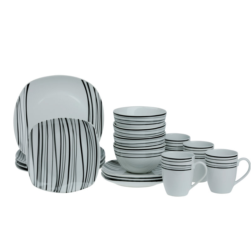 Justin White Porcelain Square Dinnerware Set, Service for 4