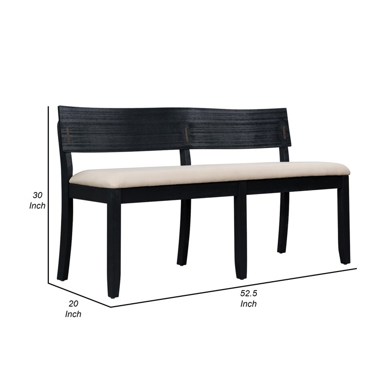 Banc de salle à manger de 53 pouces Gustafsson, siège en tissu crème, structure en bois noir mat, Brun
