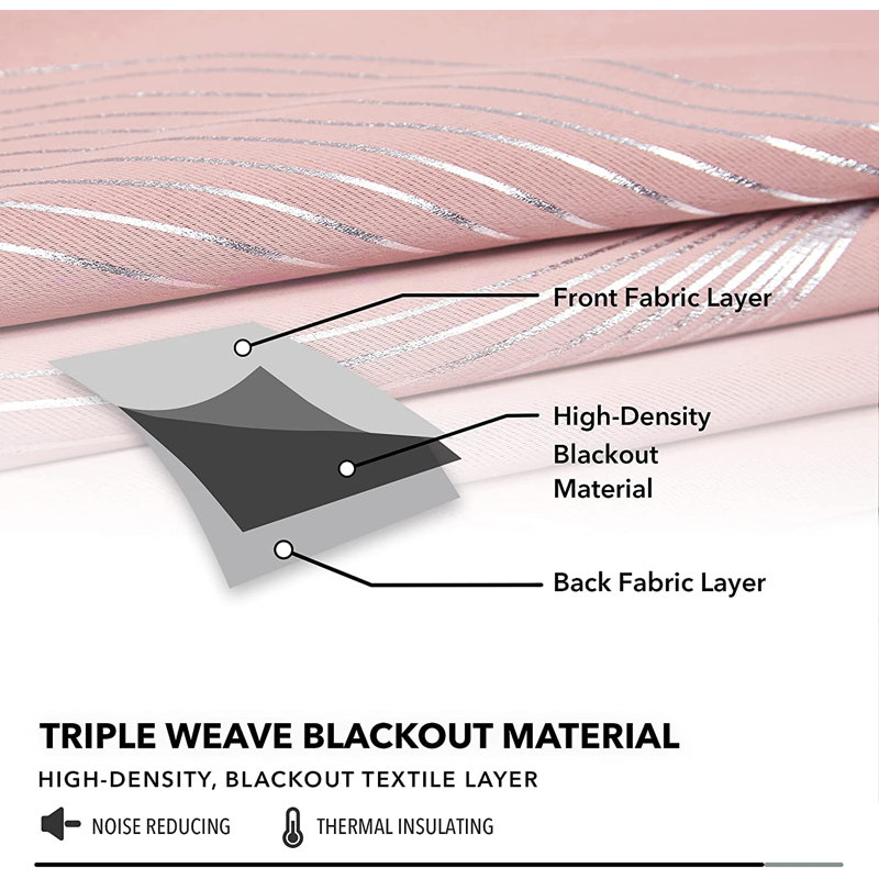 Spurgh Sliver Wave Foil Print Blackout Thermal Grommet Curtain Panels (Set of 2), 52" W x 84" L, Coral Pink