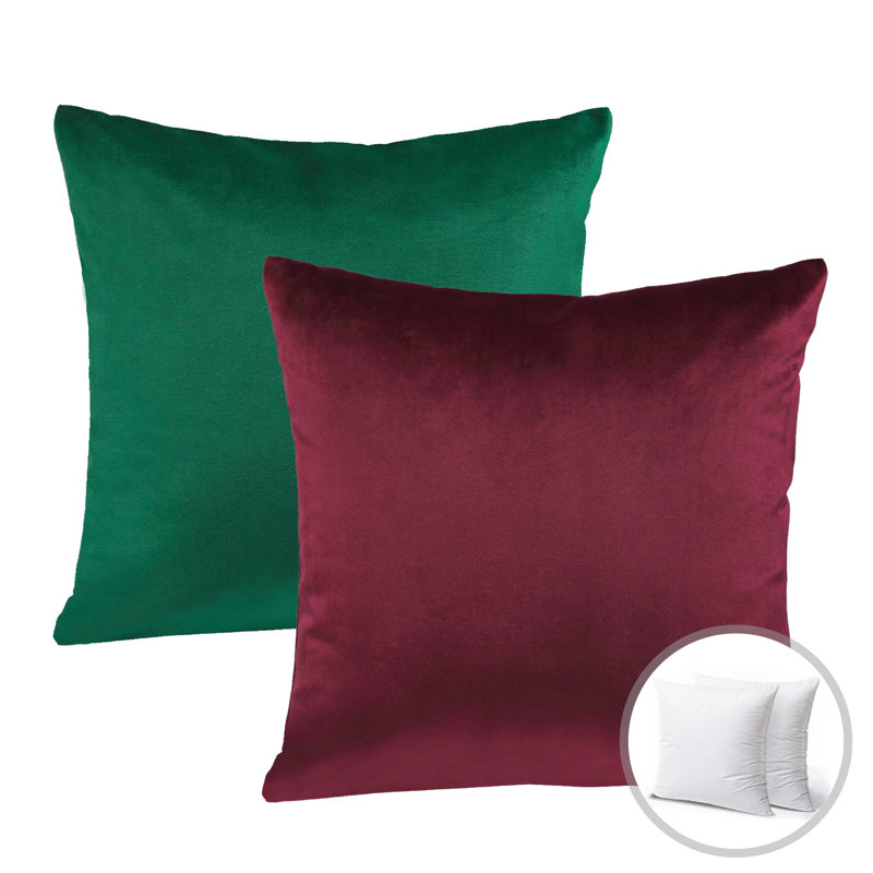 Reversible Throw Pillow, 20"H  x 20"W, Dark Red/Green