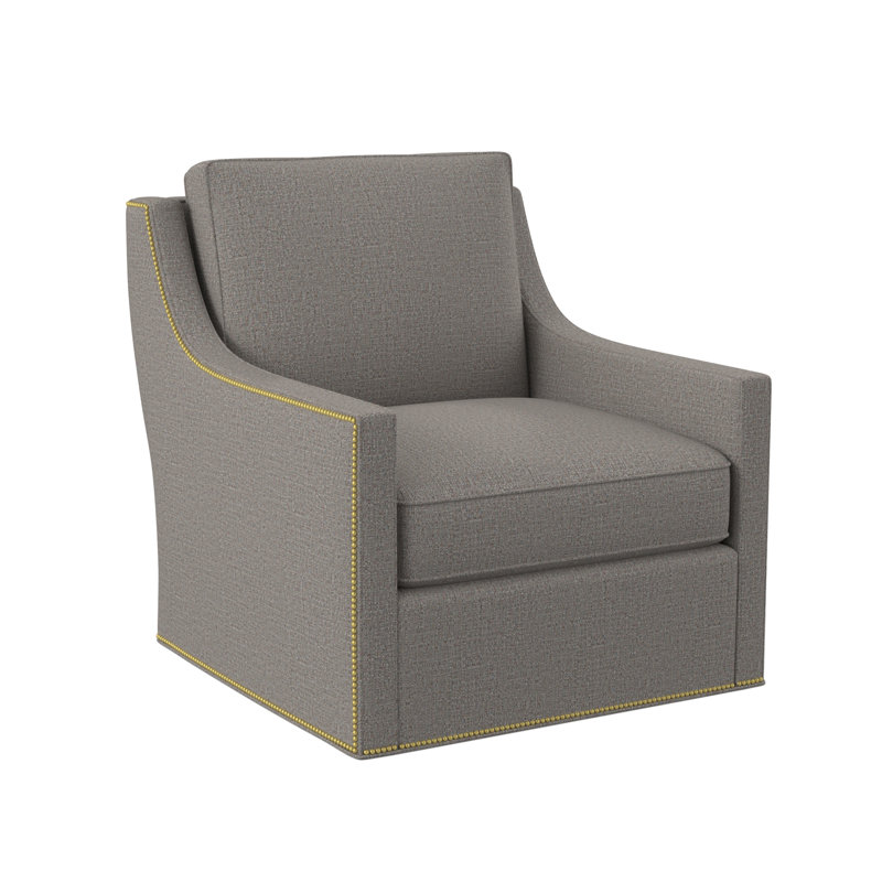 Sonoma Upholstered Swivel Armchair, Polished Brass Small, Kinsley Sky Viscose