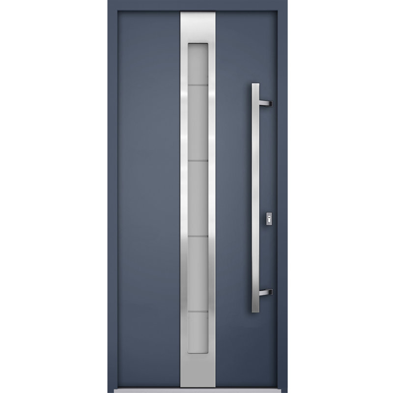 Deux portes d'entrée extérieures pré-montées en métal gris Deux, Côté gauche