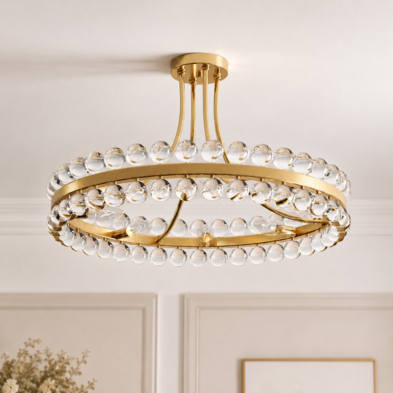 Jackeline 24" W 8-Light Semi Flush Mount, Antique Brass