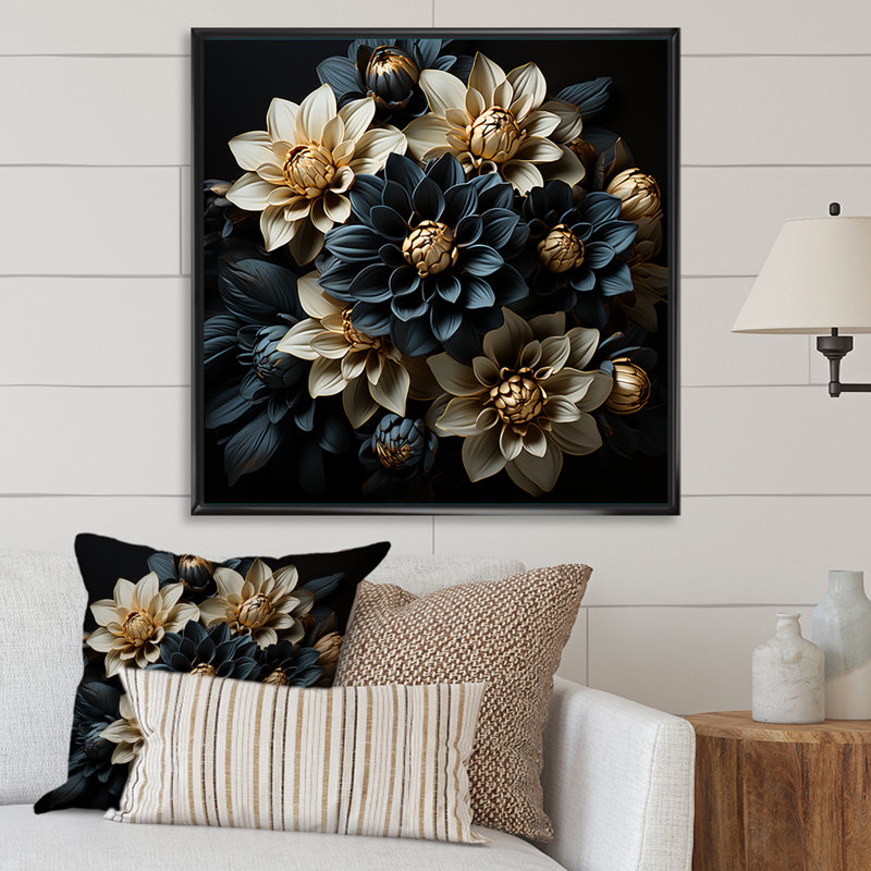 «Mums Noir Enchantment I» sur toile, H 36 po x l 36 po x P 1,5 po, Cadre flottant noir