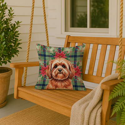 Coussin Red Lhasa Apso Christmas PoinsettIas