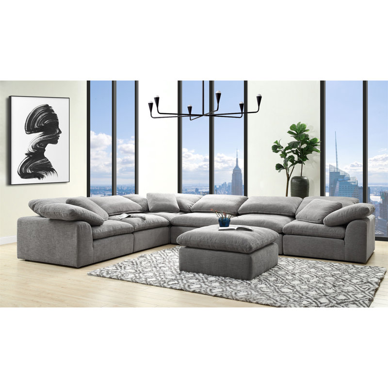 Canapé modulaire en lin avec repose-pieds Naveen