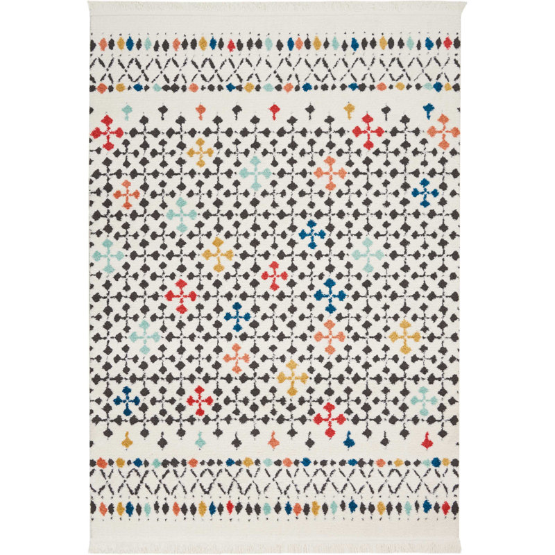 Tapis blanc tribal Genny, Rectangle 9 pi 3 po x 12 pi 9 po