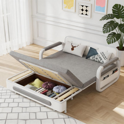 Upholstered Linen Blend Daybed with Mattress