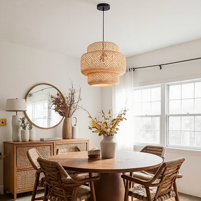 Keaney 1 - Light Single Geometric Pendant, 13.77" H x 13.77" W x 13.77" D, Natural