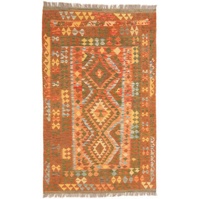 Rectangle 119 cm x 194 cm Geometric Wool Hand Woven Kilim