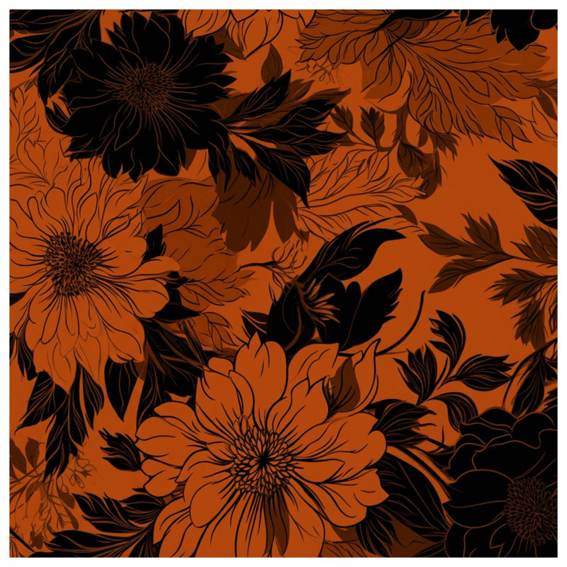 Édredon orange, floral noir, Simple extra long