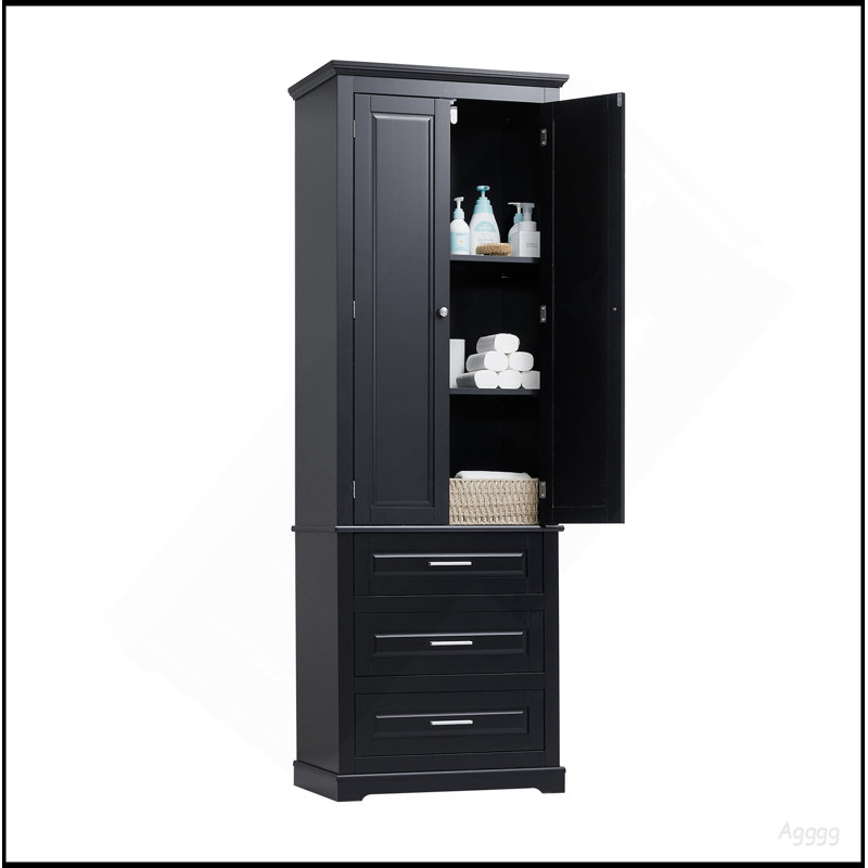 Grande armoire de rangement avec trois tiroirs pour la salle de bain / bureau, Black