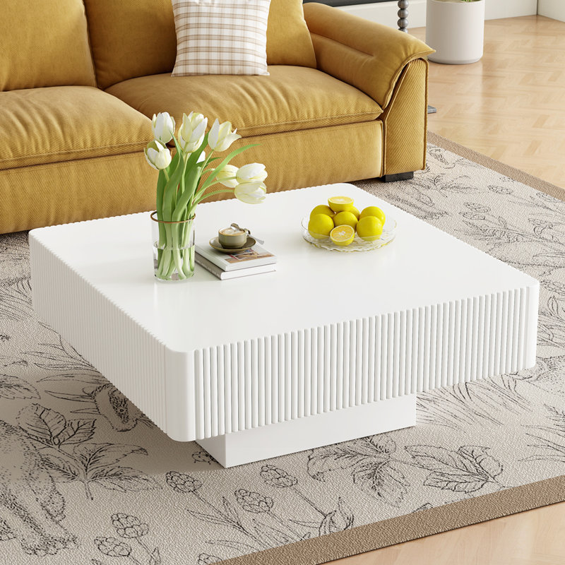 Table basse carrée à cannelures, Blanc