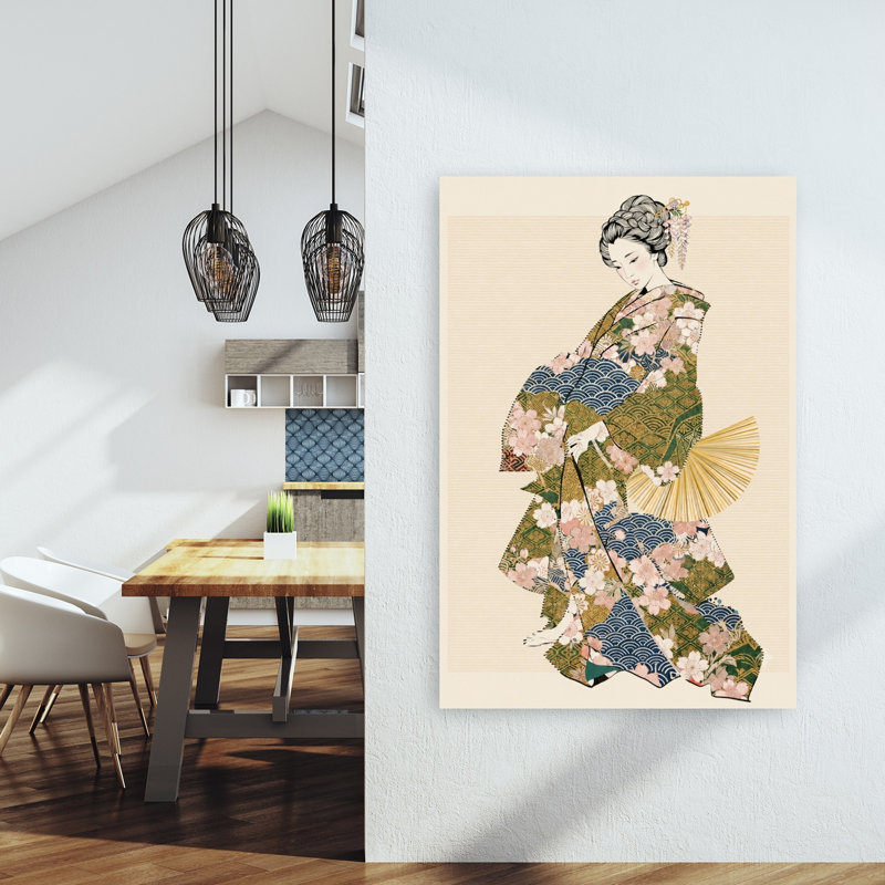 «Graceful Kimono Woman Traditional Cherry», reproduction d'art murale, H 60 po x l 40 po