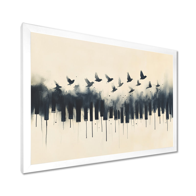 Touches de piano qui prennent leur envol - Tableau sur toile musical, H 12 po x l 20 po, Cadre photo blanc