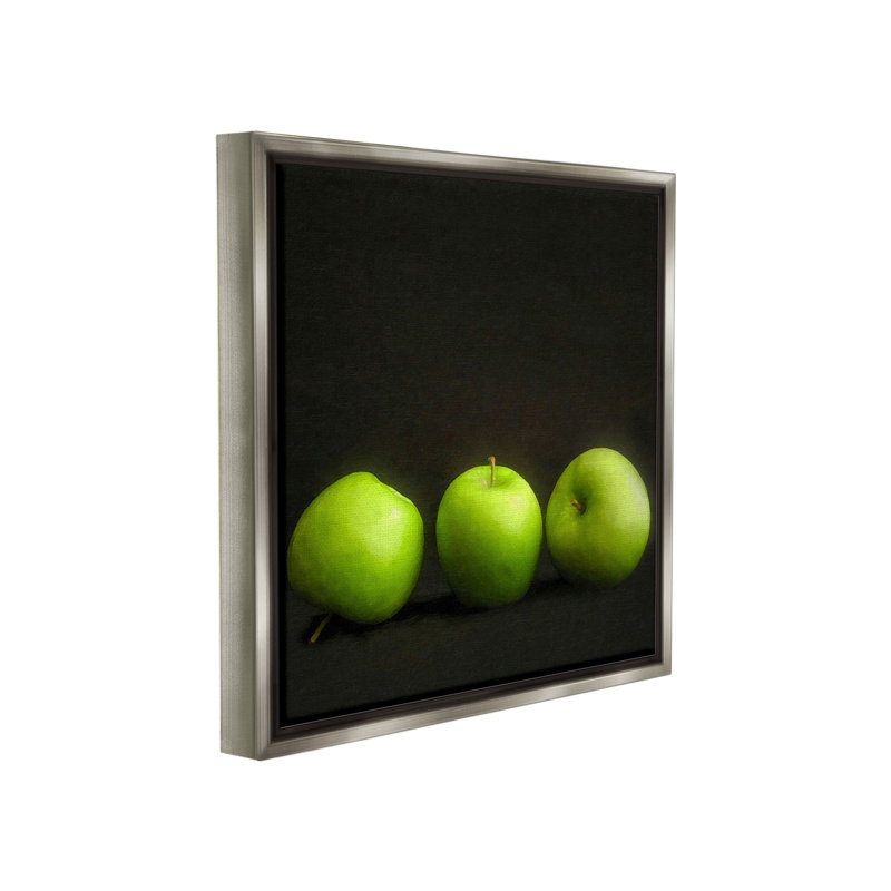 «Apple Trio Still Life» par Graffitee Studios sur toile, H 25 po x l 25 po, Cadre flottant gris lustré