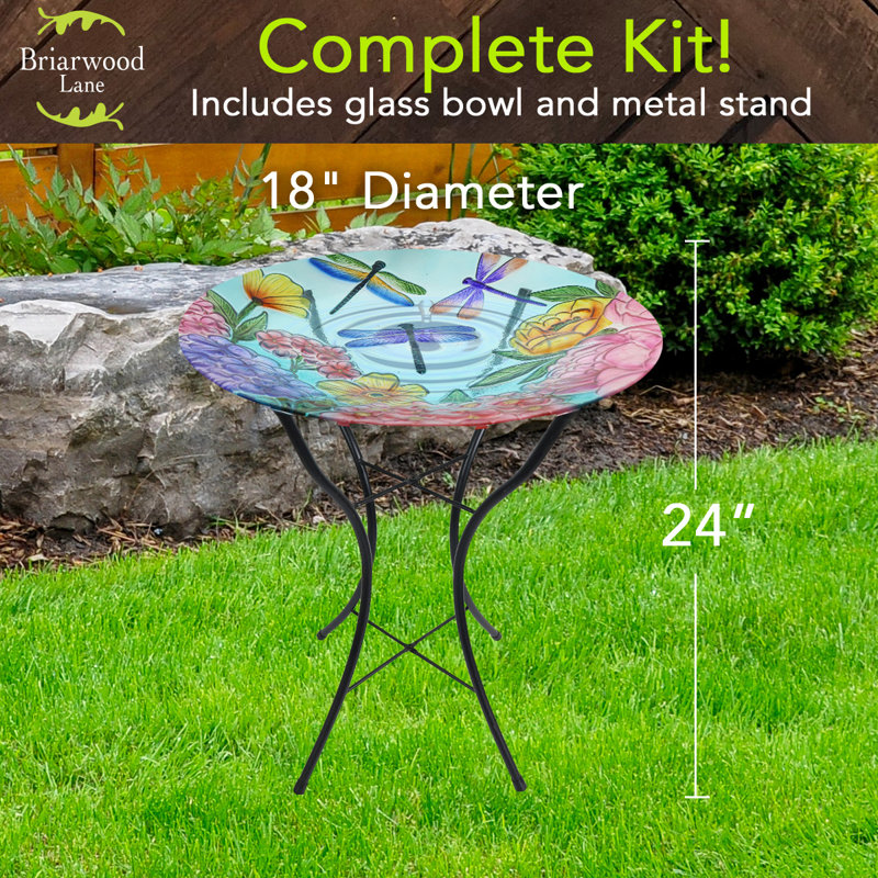 Dragonflies Glass Birdbath
