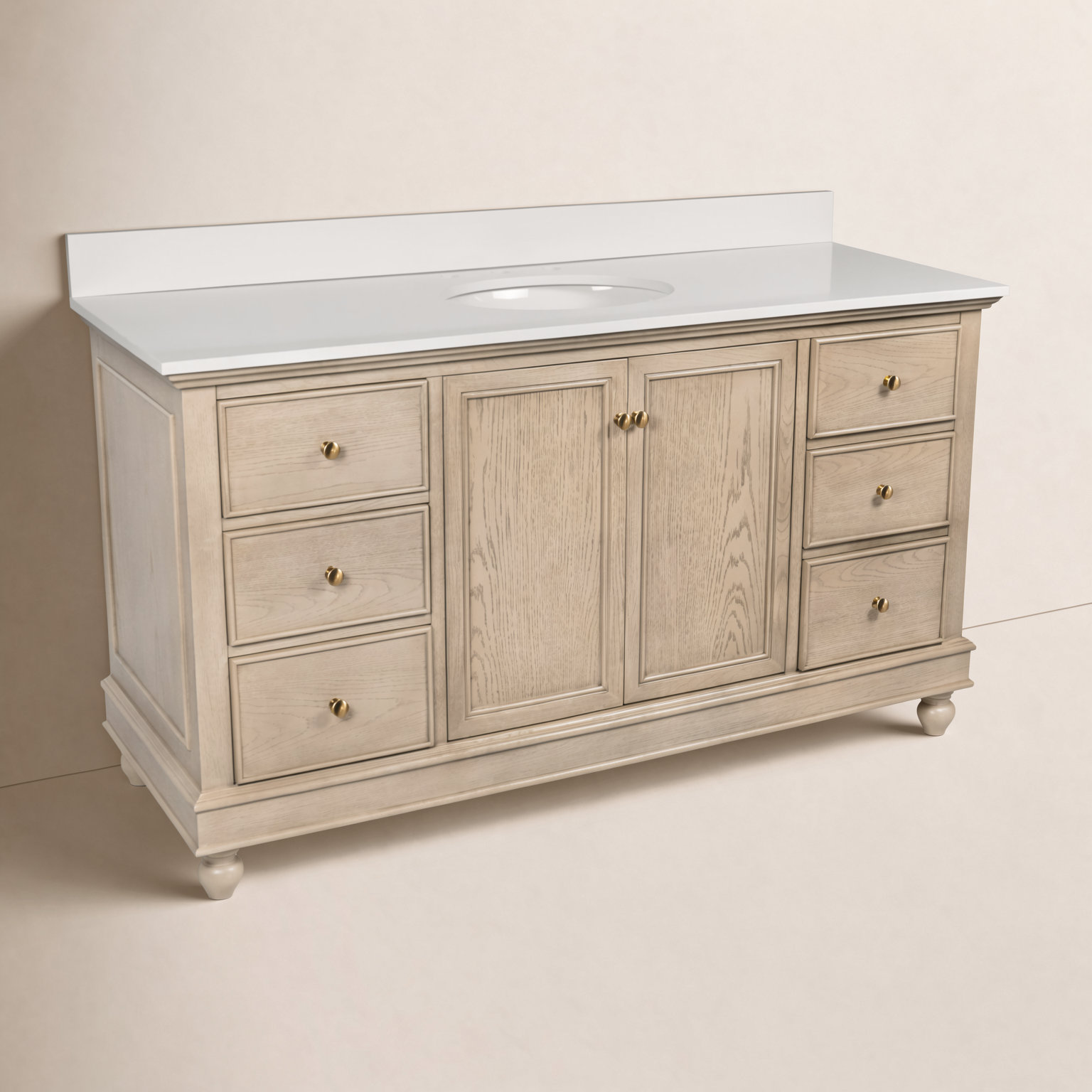 Ferdinand 60'' Single Bathroom Vanity, Greige Oak, Engineered White